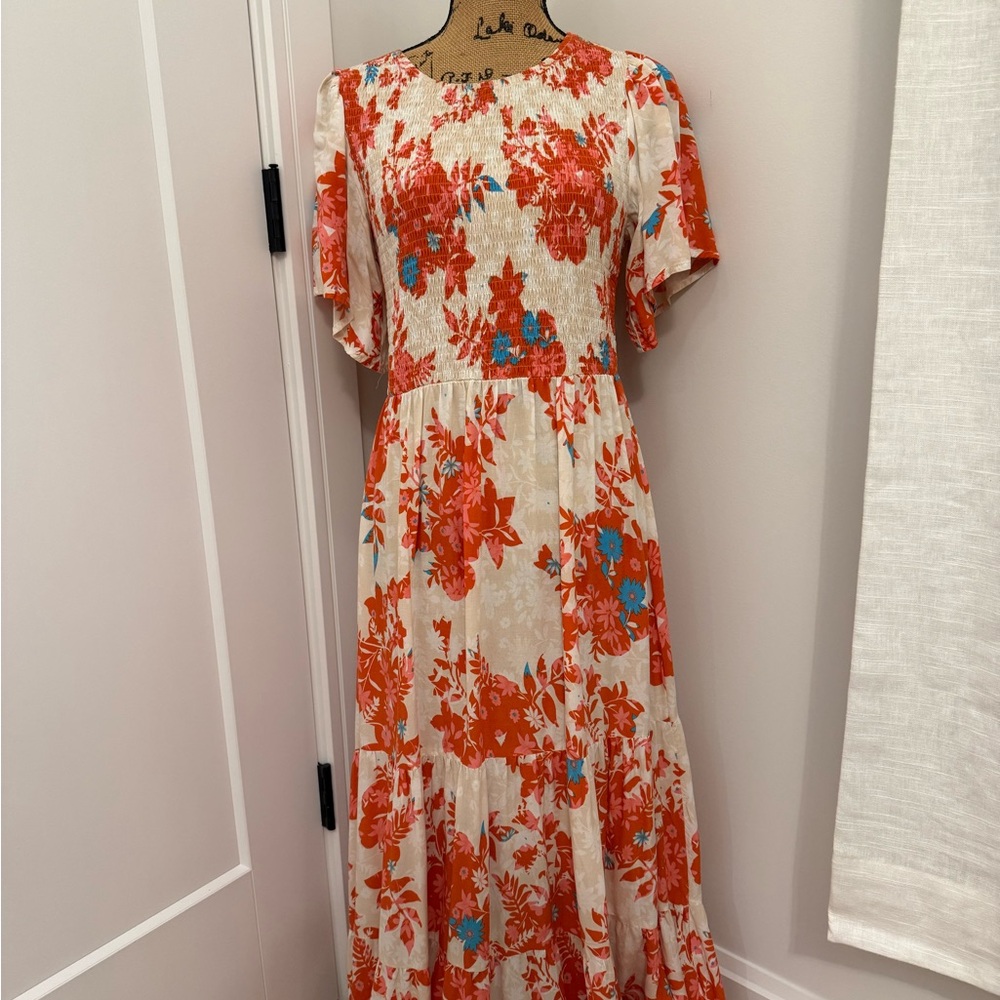 Vibrant Floral Maxi Dress in Red and Blue